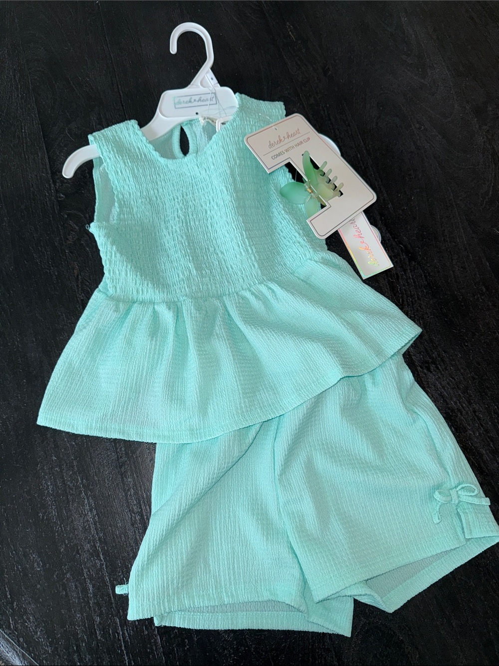 Derek Heart Mint Green Girls Peplum Top & Shorts Matching Set